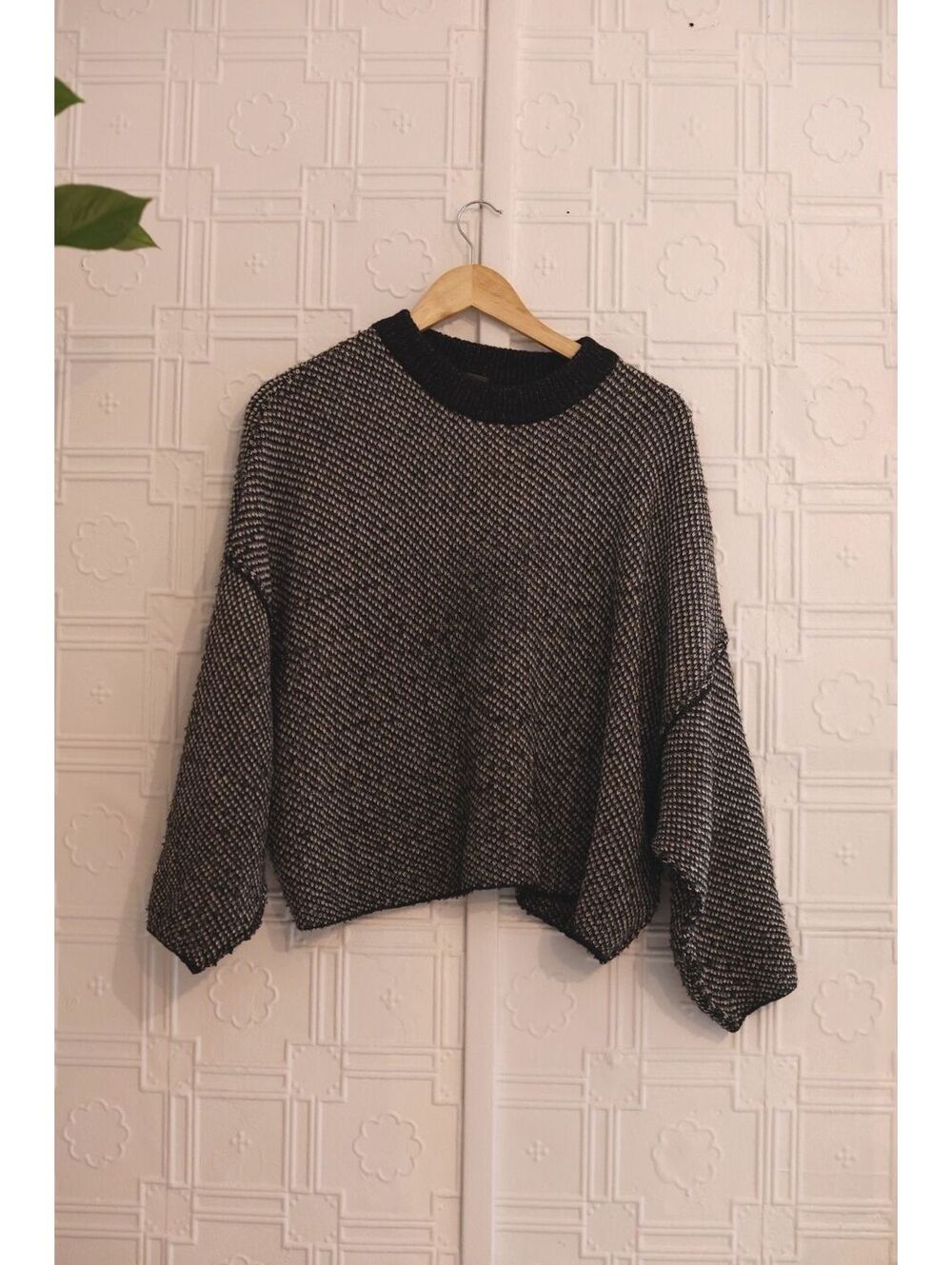 Free People Black and White Knit Pullover Sweater